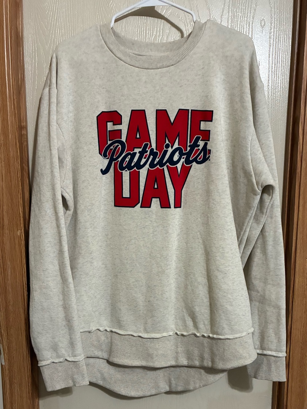 Patriots Game Day Crewneck Sweatshirt - Cream with Red & Navy